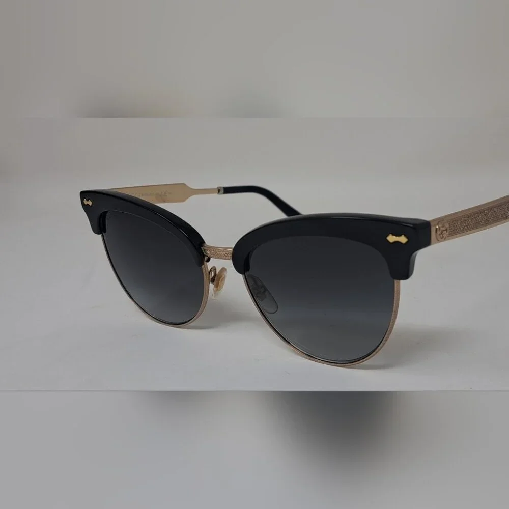 Gucci Womens Damascato Cat Eye Sunglasses Black Gold Half Rim GG4283/S 55-18-140